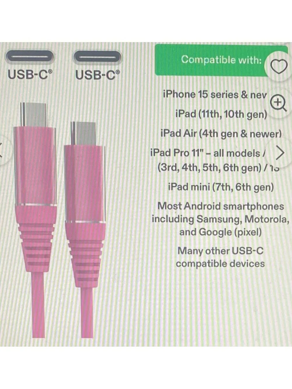 Onn 6ft USBC-C to USBC-C Charging Cable Pink
